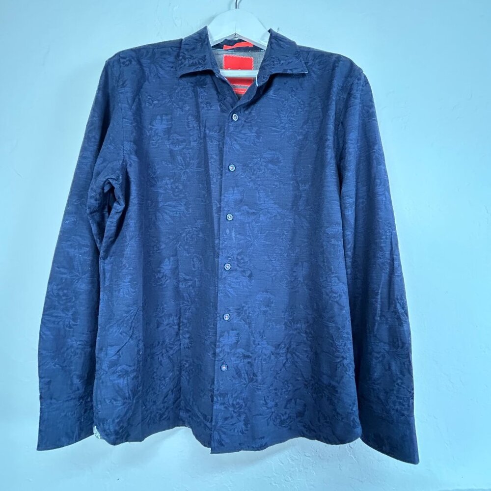 Tommy Bahama Island Modern Fit Men Navy Floral Long Sleeve Button-Up Shirt Large